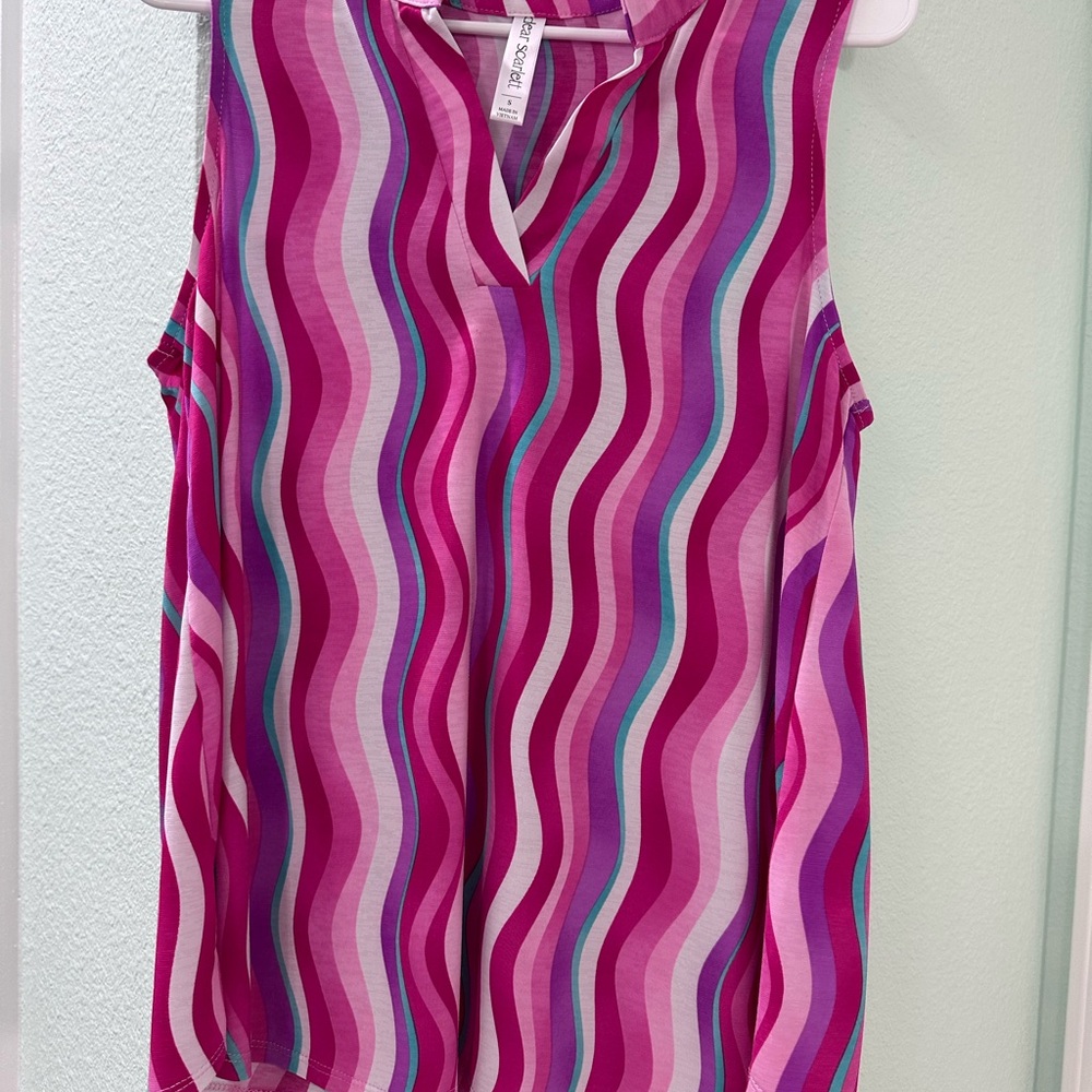 Dear Scarlett Pink and Purple Wave Pattern Blouse